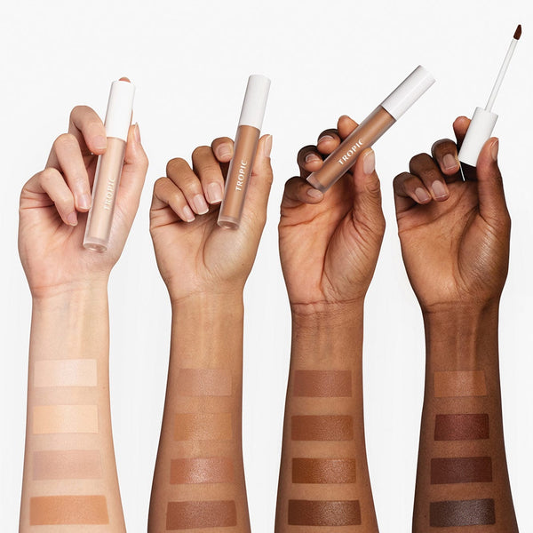 Models wearing undercover skin-enhancing concealer on three different hands of different skin tones