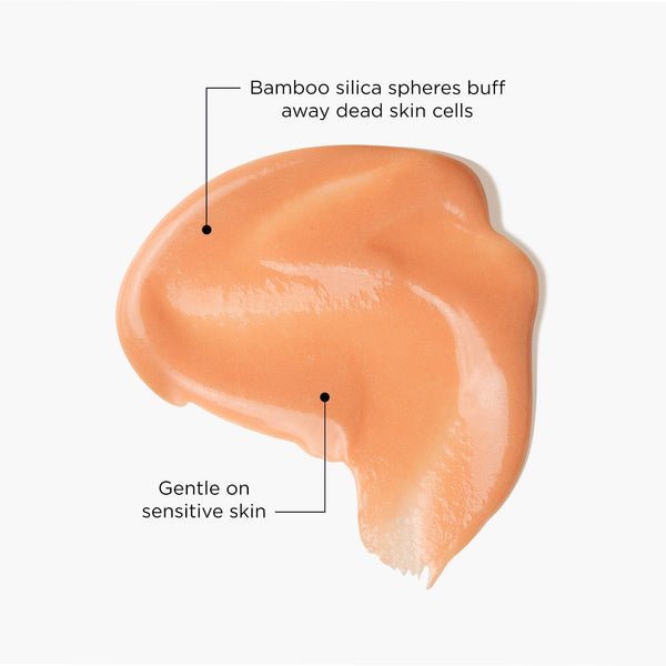 Face Smooth texture: Gentle on skin and Bamboo silica spheres buff away dead skin cells.