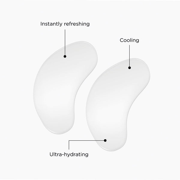 Hydrogel Eye masks with annotations: Instantly refreshing, cooling and ultra-hydrating.