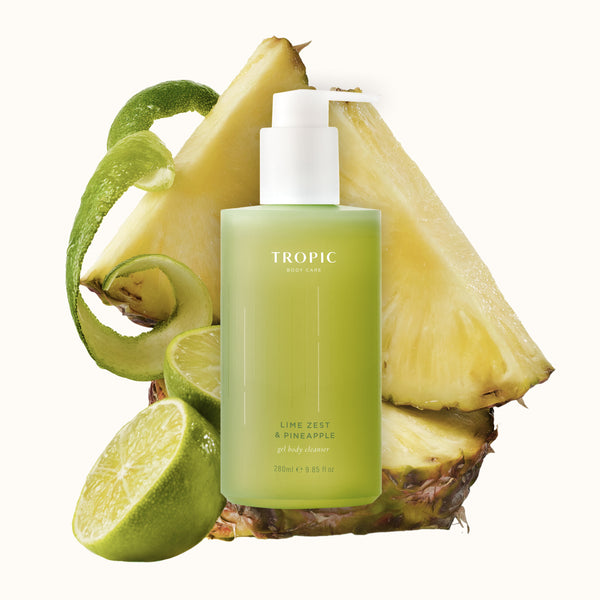 Lime Zest & Pineapple Gel Body Cleanser with fresh pineapple and lime.