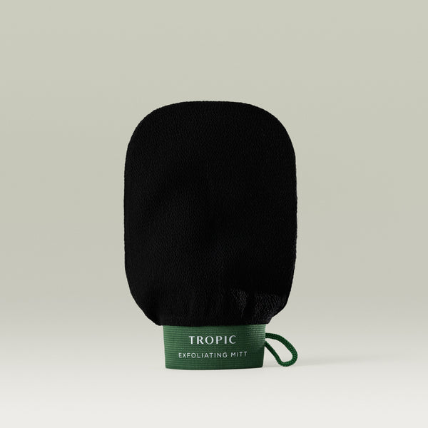 Black Exfoliating Mitt with green trim